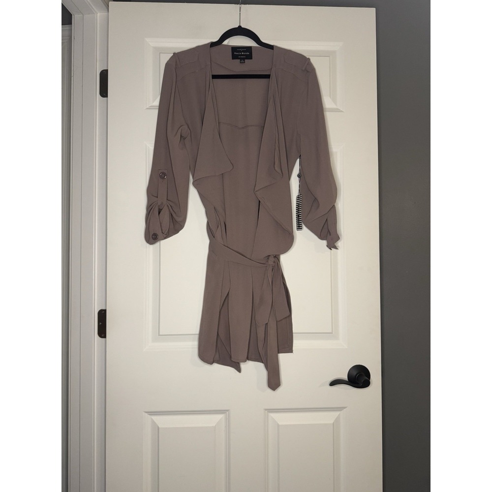Haute Monde Wrap Style Jacket Waterfall Front W Belt Purplish Gray L Roll Nwt